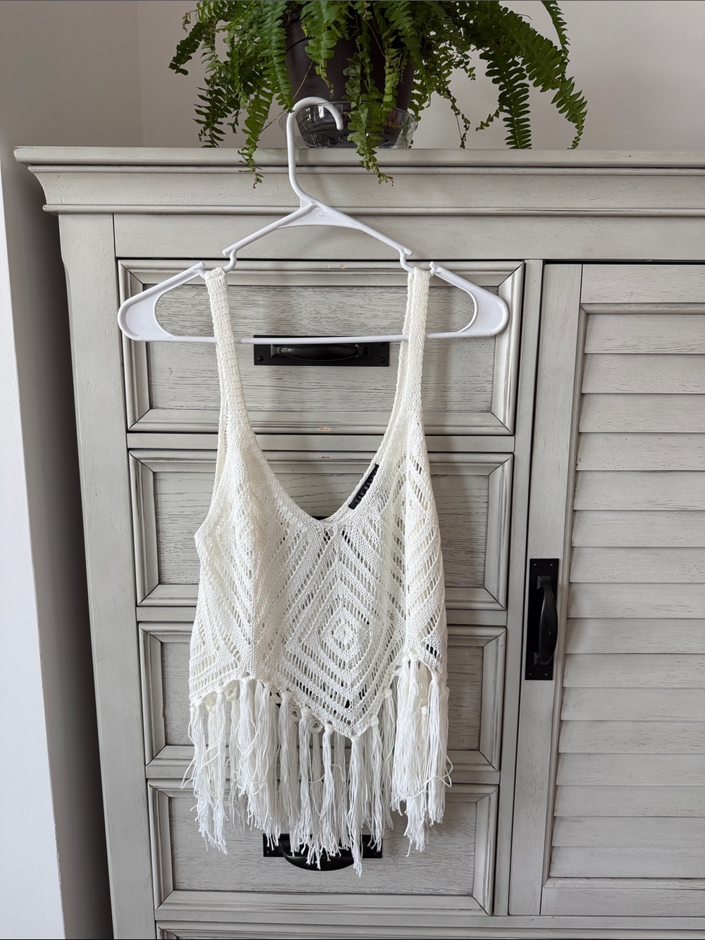 Say What? Ivory Crochet Fringe Camisole Tank